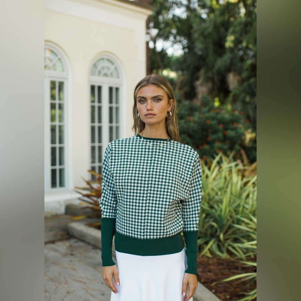 Aleeza Paris Green Gingham Knit Pullover Sweater - Women - Picture 1 of 1